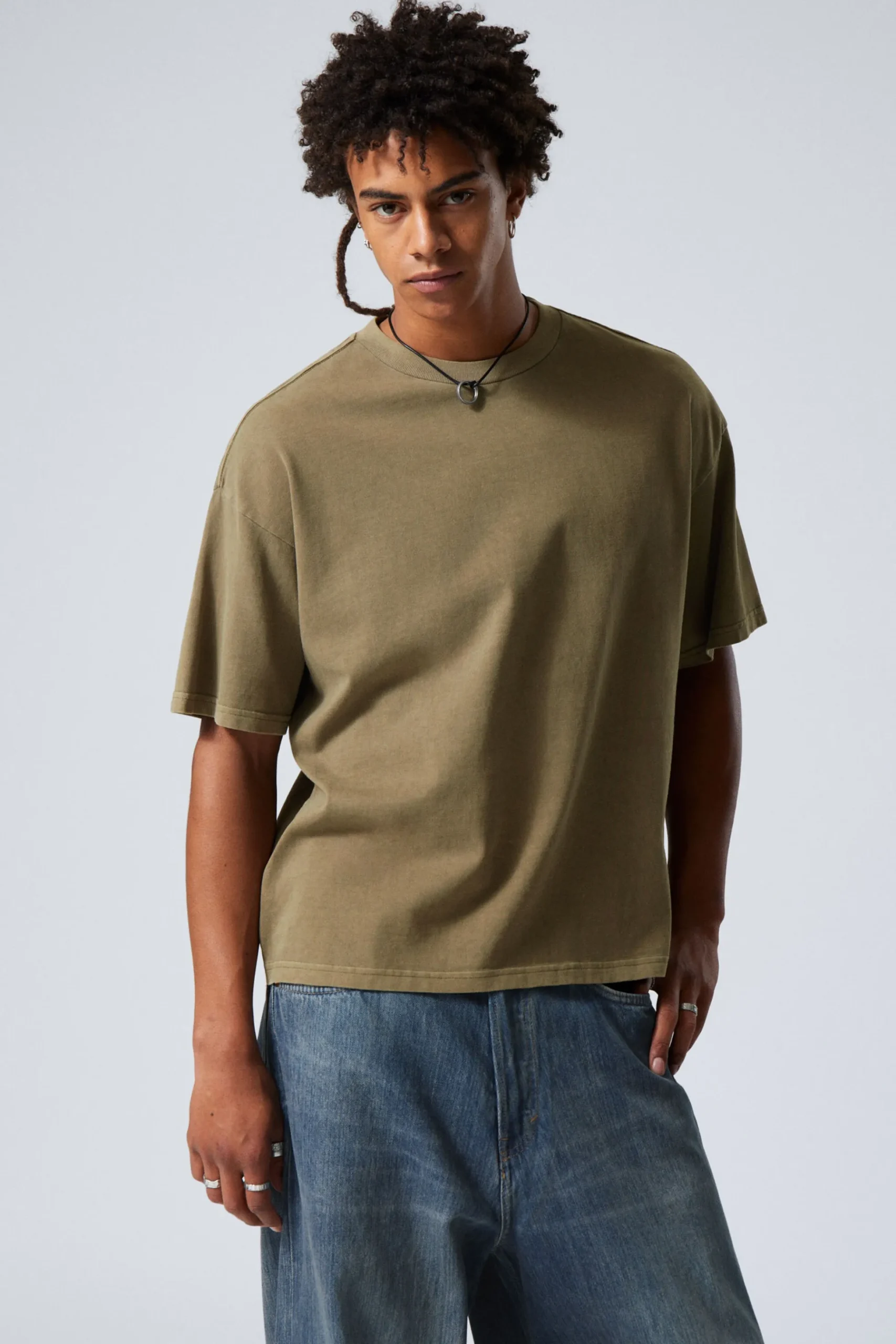 Weekday GREAT BOXY HEAVYWEIGHT T-SHIRT washed khaki green Sale