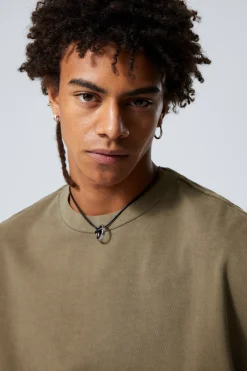 Weekday GREAT BOXY HEAVYWEIGHT T-SHIRT washed khaki green Sale