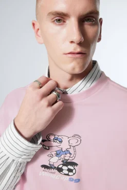 Weekday GREAT BOXY PRINTED GRAPHIC TEE light pink fussball mascot Cheap