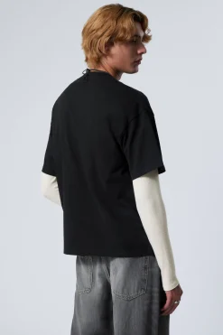 Weekday GREAT BOXY PRINTED GRAPHIC TEE black young faces Fashion