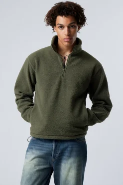 Weekday HALF-ZIP FLEECE SWEATSHIRT dark khaki green Cheap