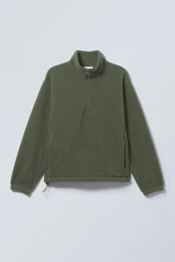 Weekday HALF-ZIP FLEECE SWEATSHIRT dark khaki green Cheap