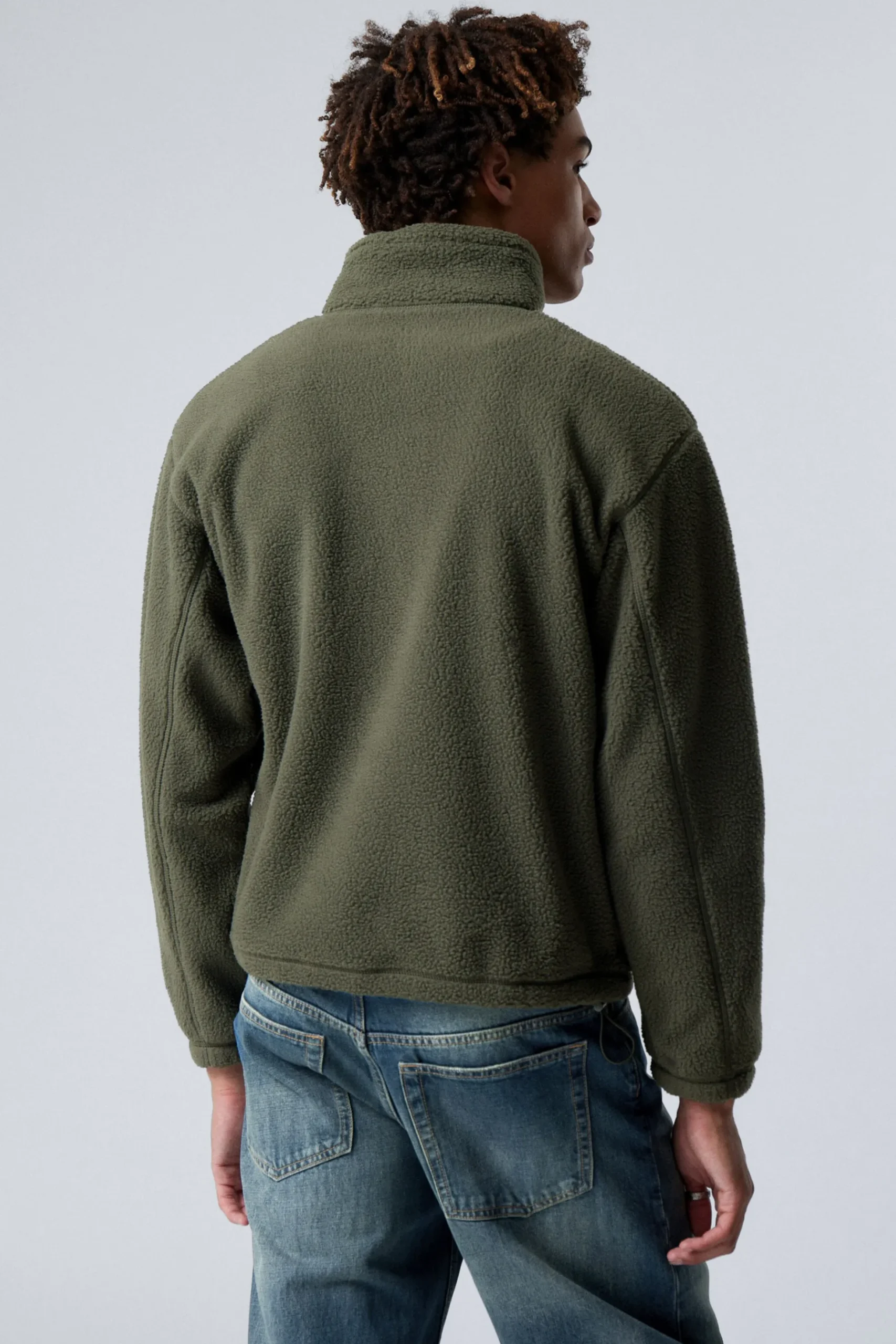 Weekday HALF-ZIP FLEECE SWEATSHIRT dark khaki green Cheap