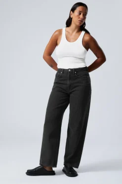 Weekday HALO CURVE HIGH WAISTED REGULAR WIDE LEG JEANS tuned black black Flash Sale