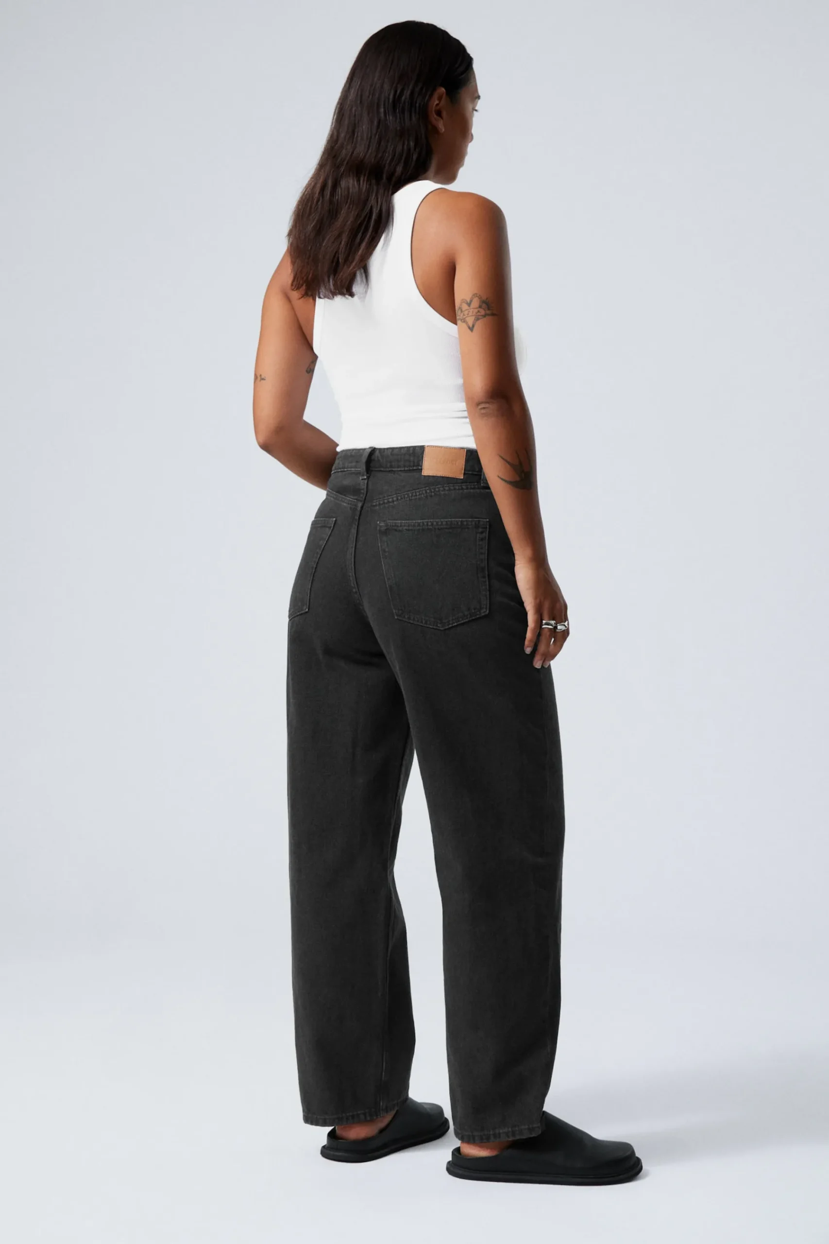 Weekday HALO CURVE HIGH WAISTED REGULAR WIDE LEG JEANS tuned black black Flash Sale
