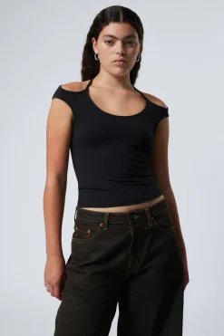Weekday HALTERNECK SHORT SLEEVE TOP black Fashion