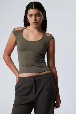 Weekday HALTERNECK SHORT SLEEVE TOP dark grey Clearance
