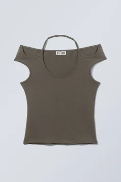 Weekday HALTERNECK SHORT SLEEVE TOP dark grey Clearance