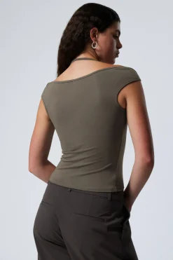 Weekday HALTERNECK SHORT SLEEVE TOP dark grey Clearance