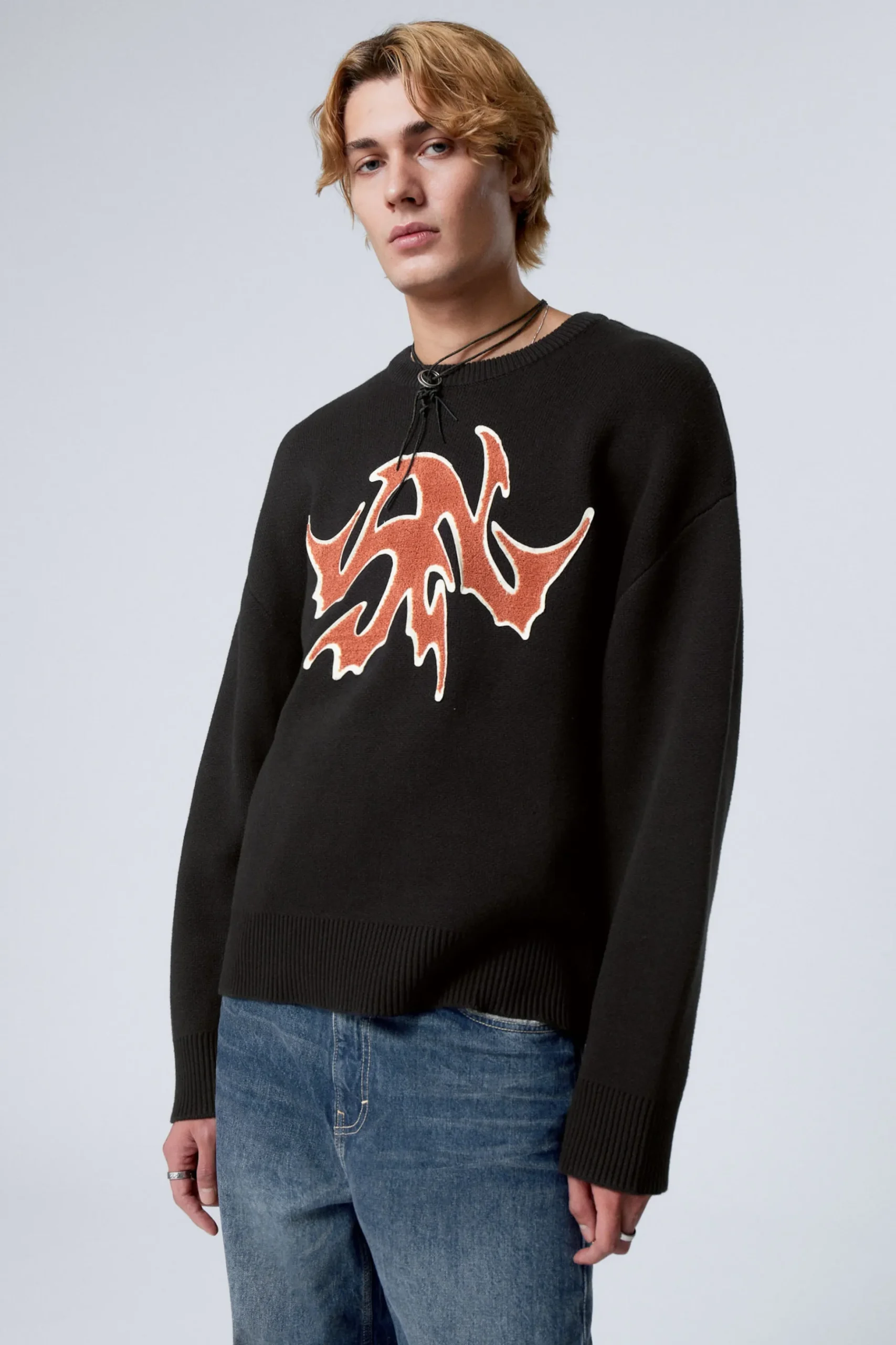 Weekday HEAVY-KNIT PATCH PRINT SWEATER black Flash Sale