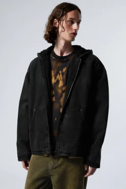 Weekday HOODED DENIM PILE JACKET black tie Best Sale