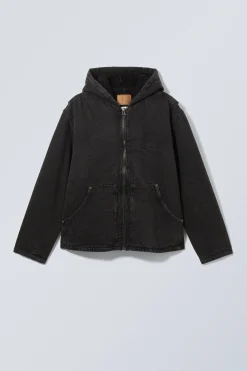 Weekday HOODED DENIM PILE JACKET black tie Best Sale