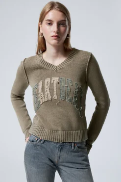 Weekday KNITTED PATCH-PRINT COTTON SWEATER washed beige heartbeat Cheap