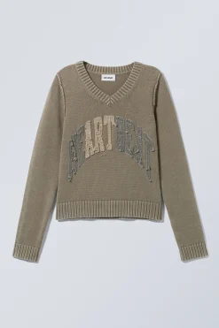 Weekday KNITTED PATCH-PRINT COTTON SWEATER washed beige heartbeat Cheap