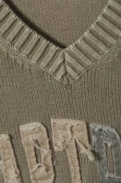 Weekday KNITTED PATCH-PRINT COTTON SWEATER washed beige heartbeat Cheap