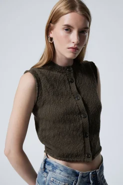 Weekday KNITTED SINGLE-BREASTED VEST dark greyish brown New