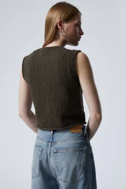 Weekday KNITTED SINGLE-BREASTED VEST dark greyish brown New