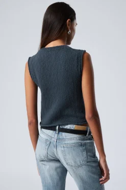Weekday KNITTED SINGLE-BREASTED VEST dark navy blue Hot