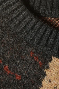 Weekday KNITTED TWISTED ARGYLE SWEATER dark grey brown argyle New