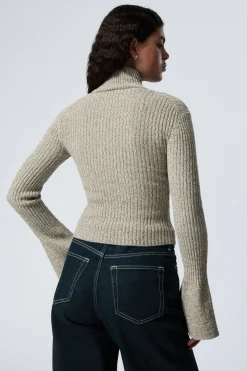 Weekday KNITTED ZIP CARDIGAN dusty beige New