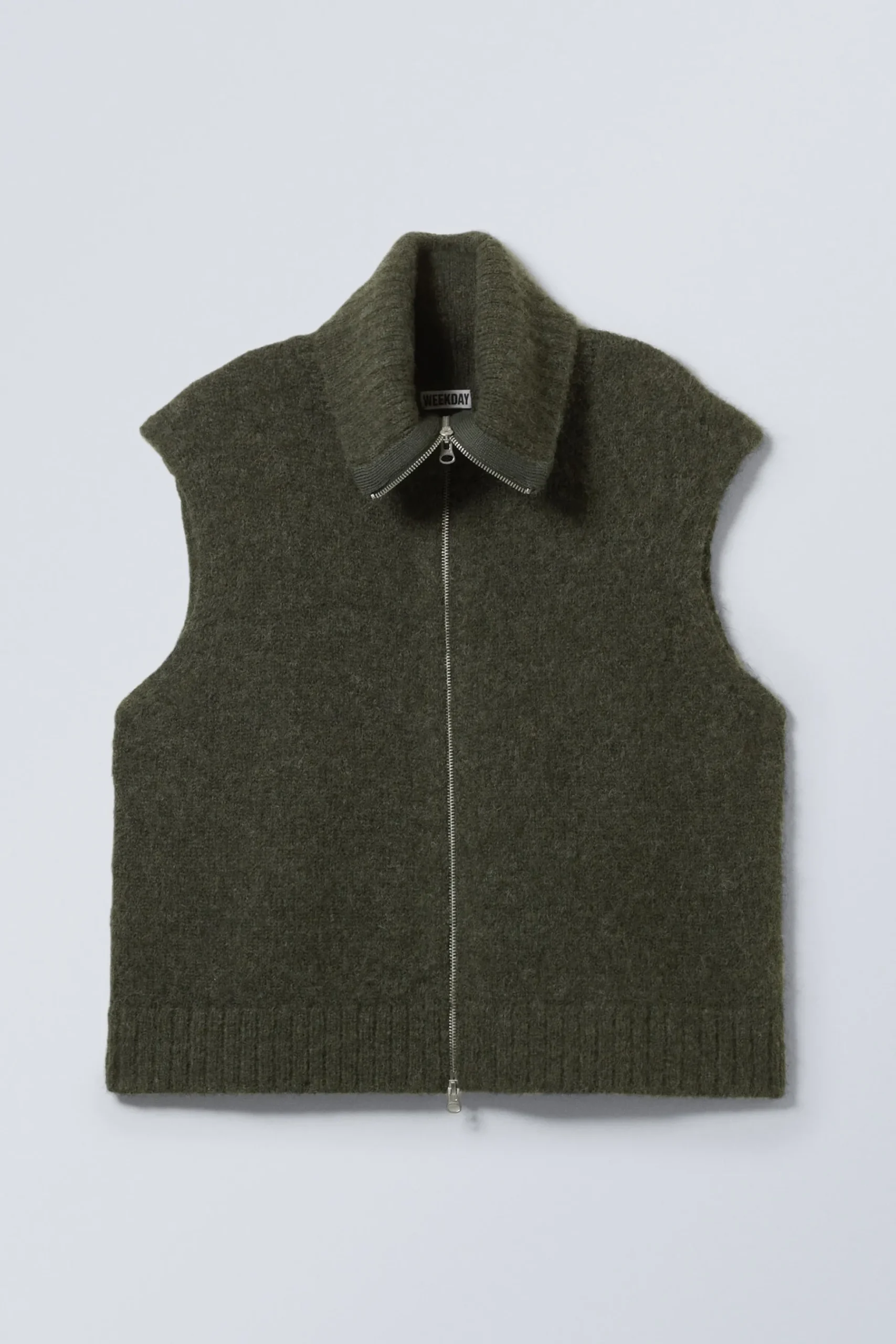 Weekday KNITTED ZIP VEST dark khaki green Fashion