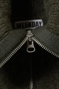 Weekday KNITTED ZIP VEST dark khaki green Fashion