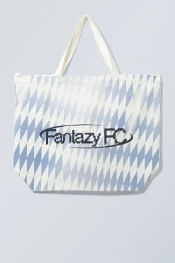 Weekday LARGE MERCH TOTE BAG white & blue fantazy fc Discount