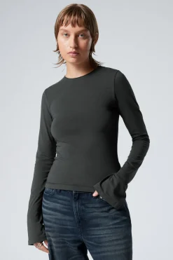 Weekday LONG SLEEVE COTTON TOP washed black Store