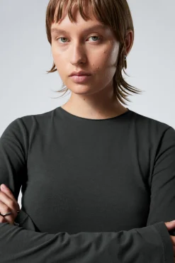 Weekday LONG SLEEVE COTTON TOP washed black Store