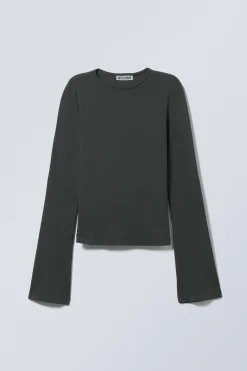 Weekday LONG SLEEVE COTTON TOP washed black Store