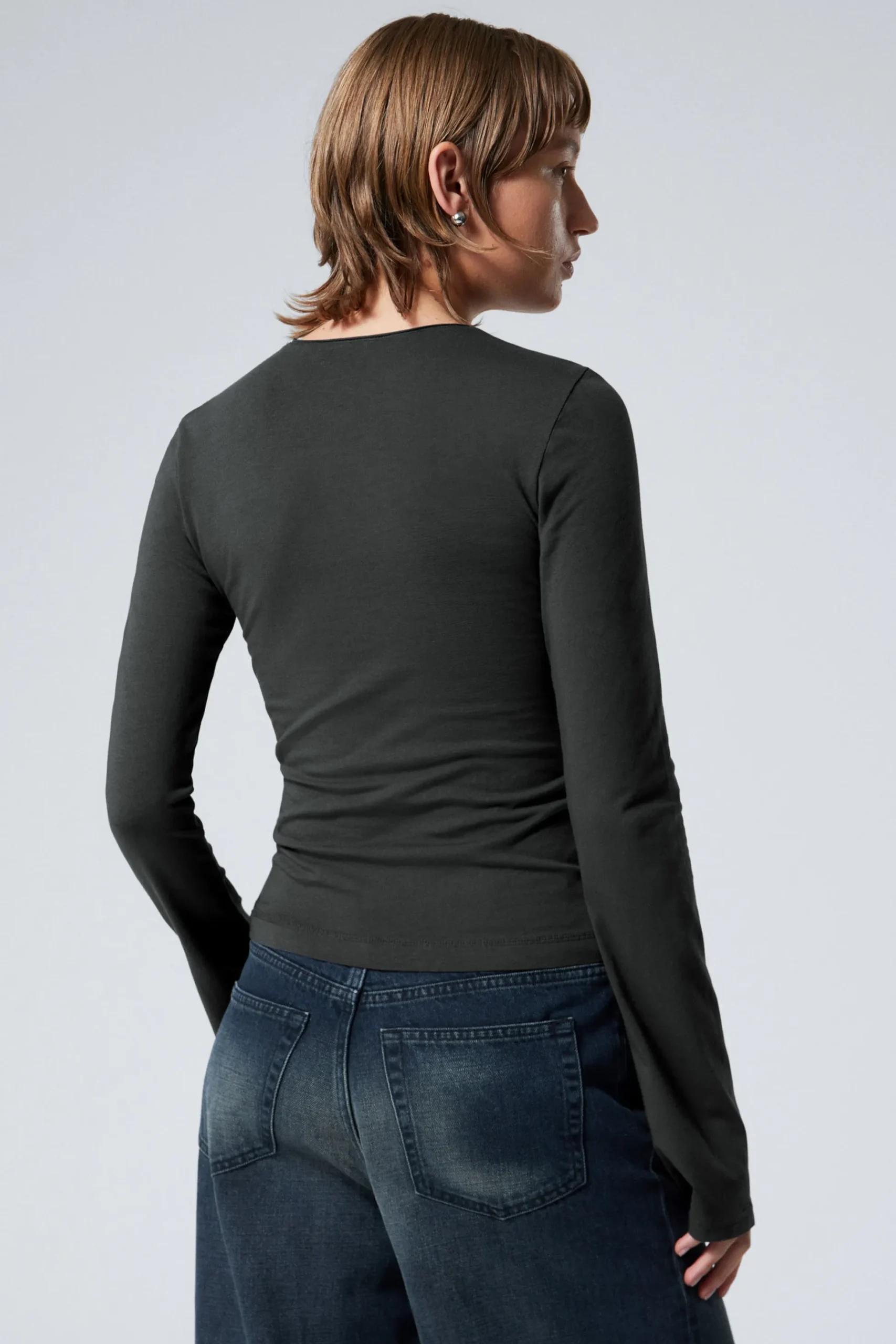 Weekday LONG SLEEVE COTTON TOP washed black Store