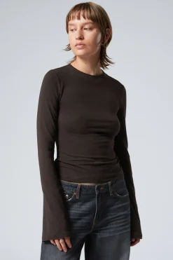 Weekday LONG SLEEVE COTTON TOP dark brown Sale