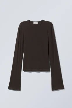 Weekday LONG SLEEVE COTTON TOP dark brown Sale