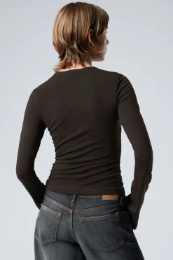 Weekday LONG SLEEVE COTTON TOP dark brown Sale