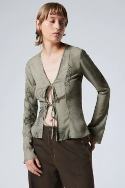 Weekday LONG SLEEVE TIE BLOUSE dusty mole snake print Sale