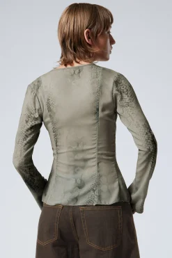Weekday LONG SLEEVE TIE BLOUSE dusty mole snake print Sale