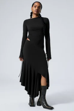 Weekday LONG-SLEEVED ASYMMETRIC DRAPED DRESS black Flash Sale