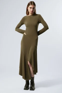 Weekday LONG-SLEEVED ASYMMETRIC DRAPED DRESS dark khaki green Sale