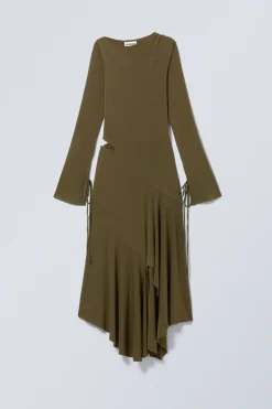 Weekday LONG-SLEEVED ASYMMETRIC DRAPED DRESS dark khaki green Sale