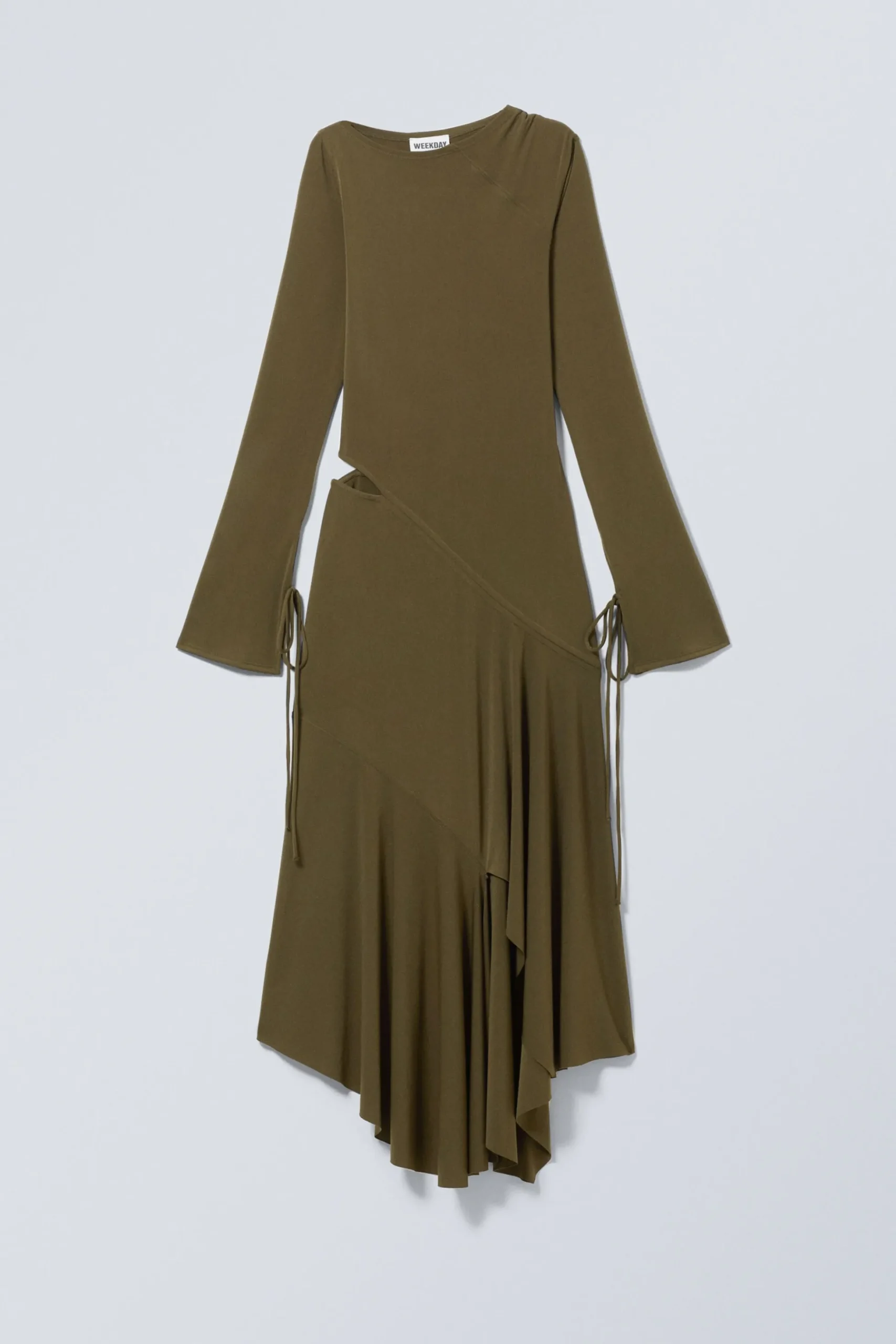 Weekday LONG-SLEEVED ASYMMETRIC DRAPED DRESS dark khaki green Sale