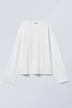 Weekday LONG-SLEEVED BOXY COTTON T-SHIRT white Cheap