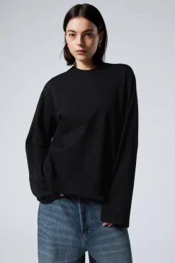 Weekday LONG-SLEEVED BOXY COTTON T-SHIRT black Online