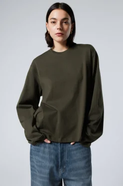 Weekday LONG-SLEEVED BOXY COTTON T-SHIRT dark khaki green Online