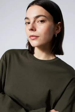 Weekday LONG-SLEEVED BOXY COTTON T-SHIRT dark khaki green Online