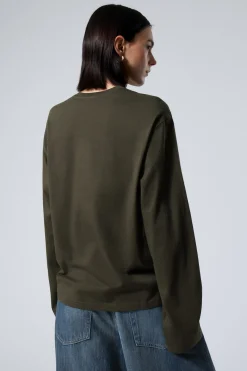 Weekday LONG-SLEEVED BOXY COTTON T-SHIRT dark khaki green Online
