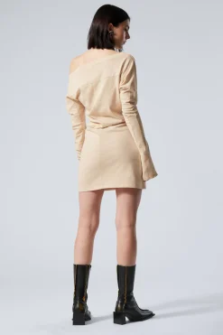 Weekday LONG-SLEEVED OFF-SHOULDER MINI DRESS light beige Clearance