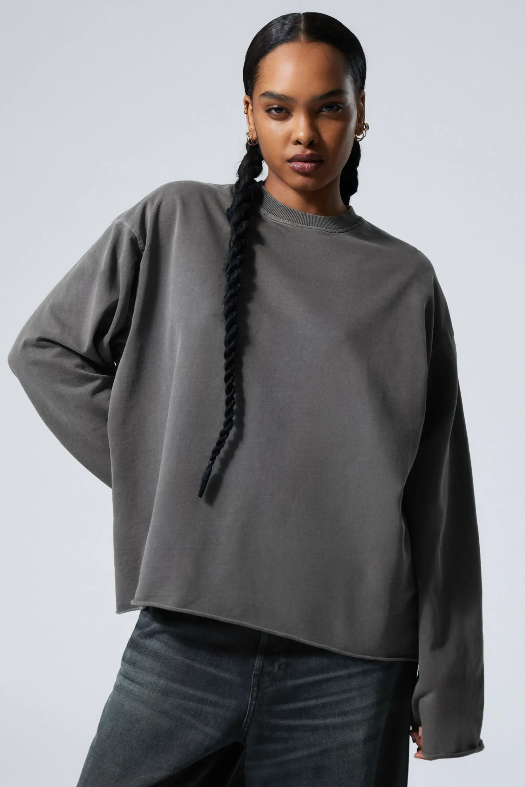 Weekday LONG-SLEEVED OVERSIZED COTTON TOP off-black Best