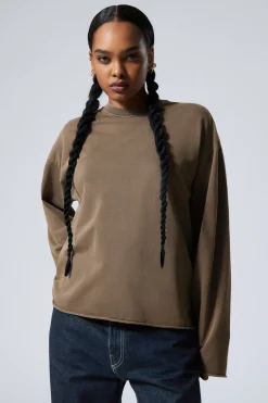 Weekday LONG-SLEEVED OVERSIZED COTTON TOP washed dark khaki Discount