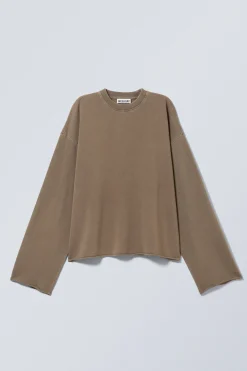 Weekday LONG-SLEEVED OVERSIZED COTTON TOP washed dark khaki Discount
