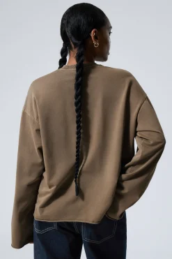 Weekday LONG-SLEEVED OVERSIZED COTTON TOP washed dark khaki Discount